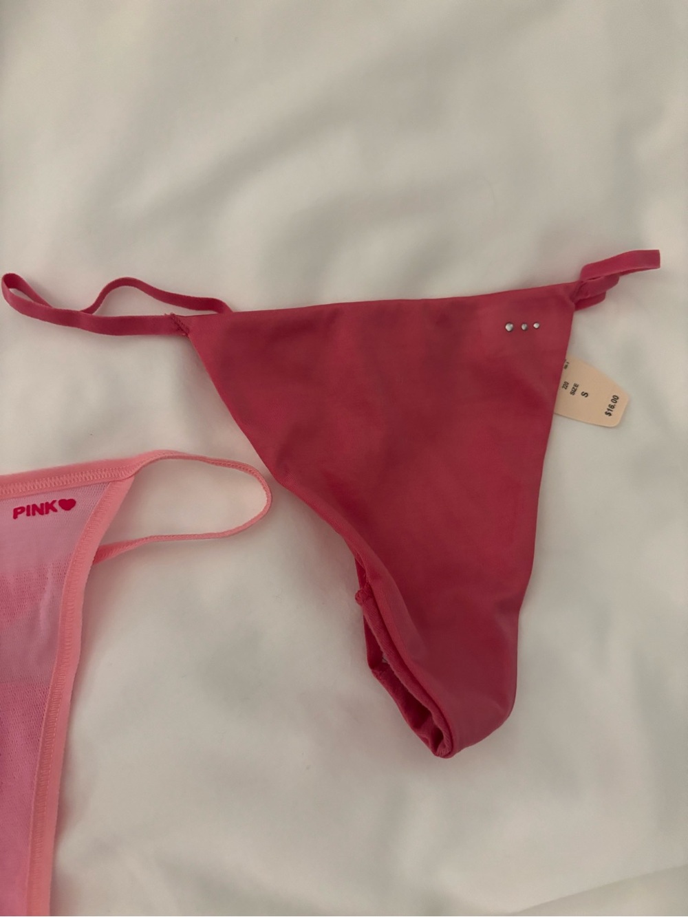 2 PINK Victoria's Secret Sheer Light Pink & Solid Dark Pink Thong Set S and XS - Picture 3 of 5